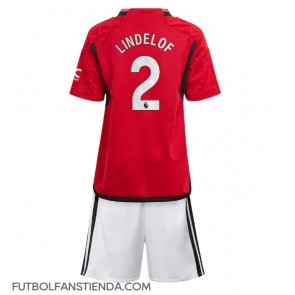 Manchester United Victor Lindelof #2 Primera Equipación Niños 2023-24 Manga Corta (+ Pantalones cortos)